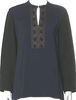 Lanvin PARIS. Vintage Grey Beaded Accent Long Sleeve Blouse
