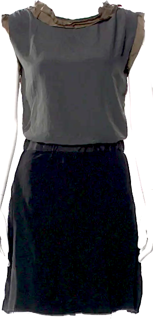 Lanvin PARIS. Black/Grey/Brown Silk Crew Neck Mini Dress