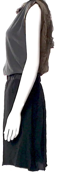 Lanvin PARIS. Black/Grey/Brown Silk Crew Neck Mini Dress