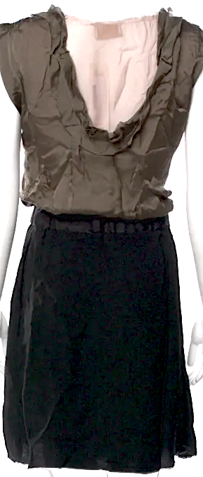 Lanvin PARIS. Black/Grey/Brown Silk Crew Neck Mini Dress
