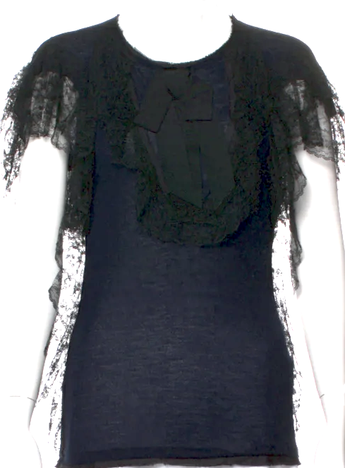 Lanvin Paris. Black Embellishment Crew Neck Short Sleeve Top