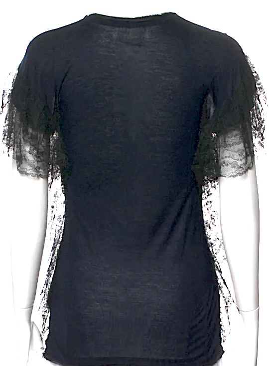 Lanvin Paris. Black Embellishment Crew Neck Short Sleeve Top