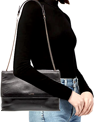 Lanvin Paris. Black Leather Shoulder Bag