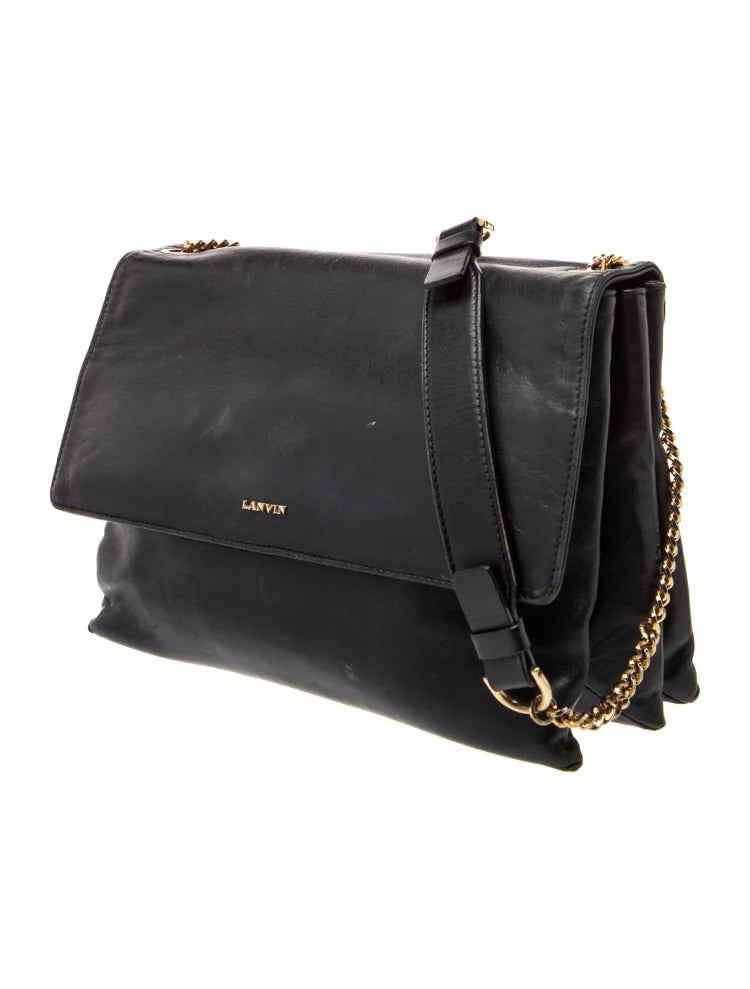 Lanvin Paris. Black Leather Shoulder Bag