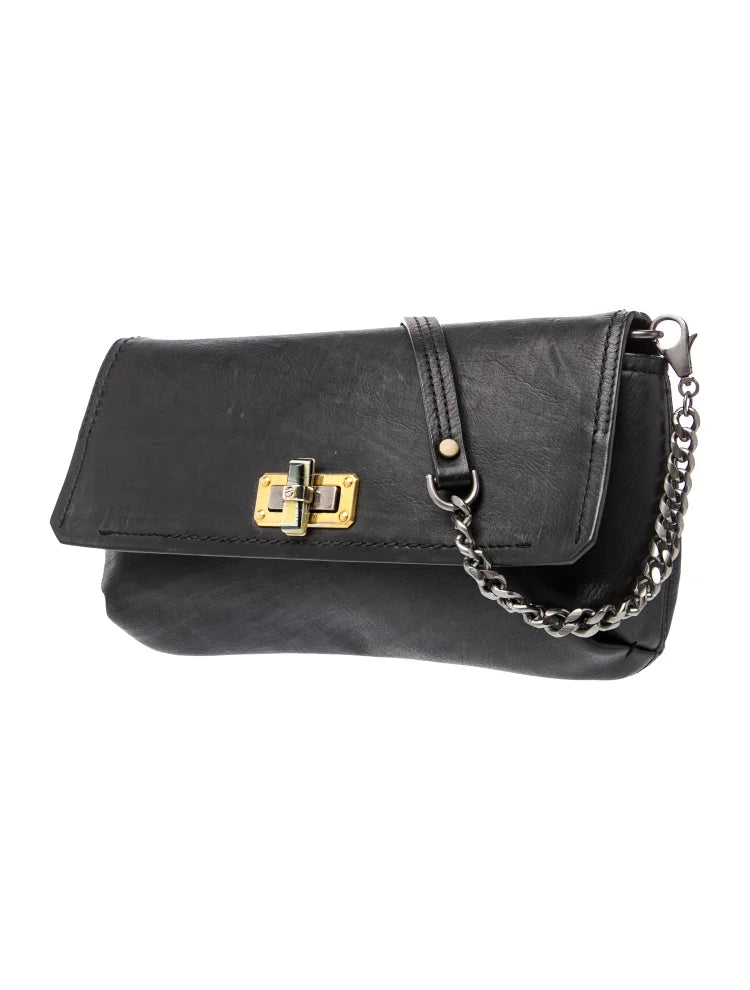 Lanvin Paris. Black Leather Crossbody Bag