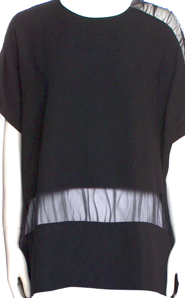 Maison Margiela Paris. Black Scoop Neck Mesh Accents Short Sleeve Shirt/Top