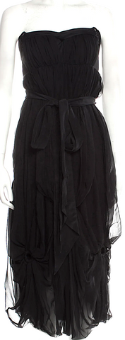 Isabel Marant Etoile Paris.  Black Silk Chiffon Floral A-Line Maxi Dress