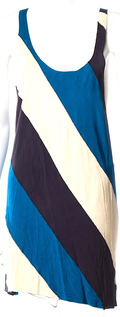 MARNI Italy. Blue Colorblock Diagonal Striped Viscose Mini Dress
