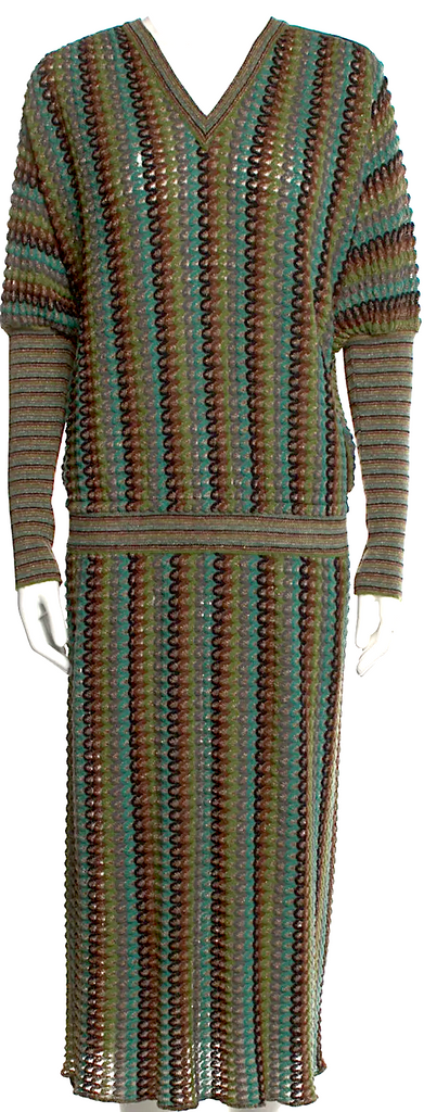 MISSONI ITALY. Green Striped Multi-Color Midi Length Dress