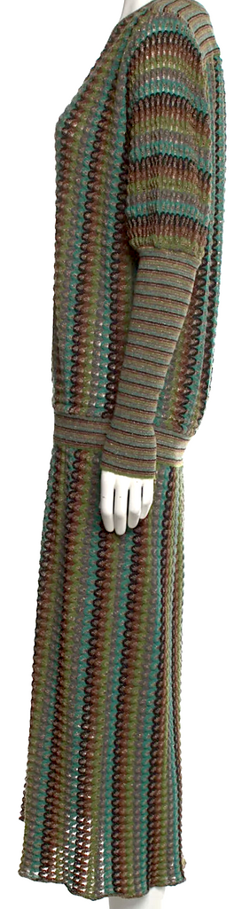 MISSONI ITALY. Green Striped Multi-Color Midi Length Dress
