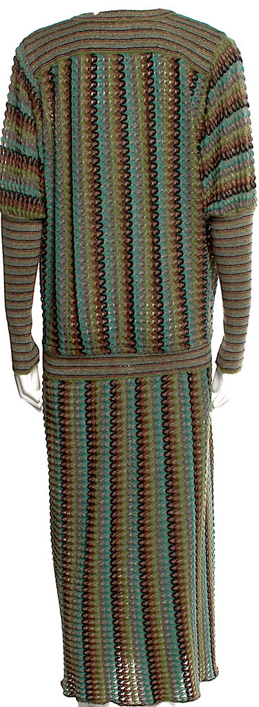 MISSONI ITALY. Green Striped Multi-Color Midi Length Dress