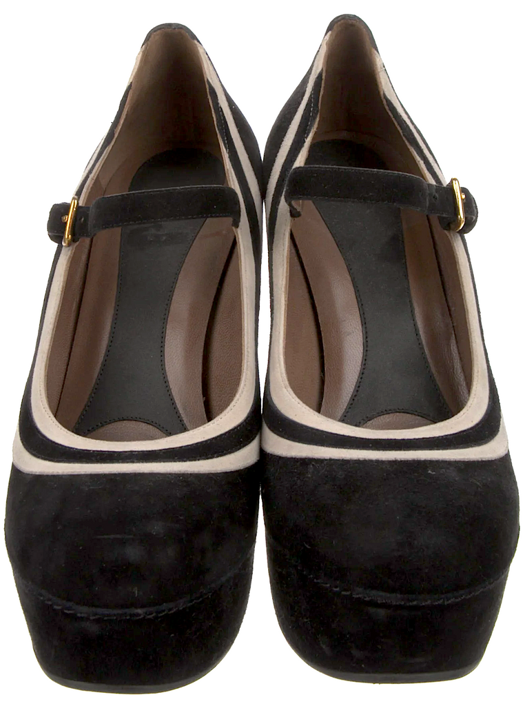 Marni Italy. Black Suede "Mary Jane" Pumps