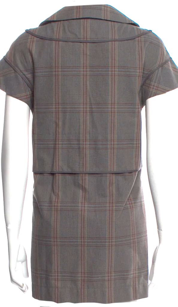 Marni Italy. Grey Plaid Cross-Over Mini Dress