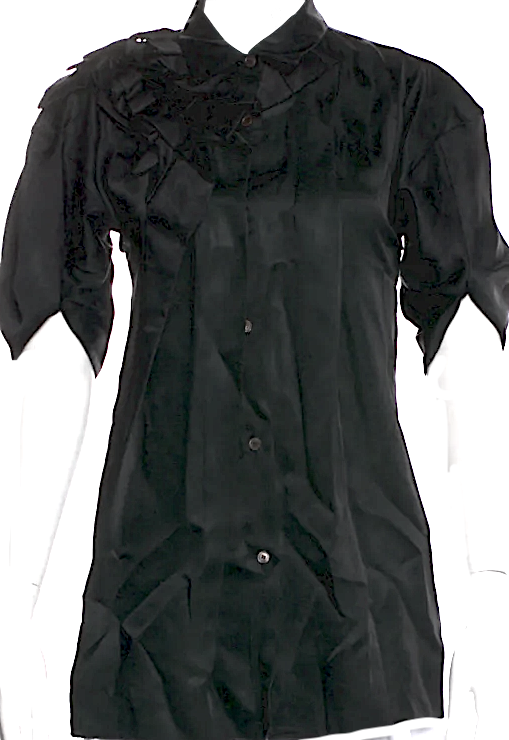 Marni ITALY. Black Acetate Three-Quarter Sleeve Button-Up Top