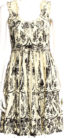 DONNA KARAN. DKNY Black Floral Print Tie Collar Short Sleeve Shift Dress Black