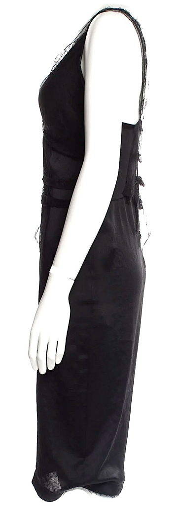 NINA RICCI Paris. Black V-Neck Lace Trim Slip Dress