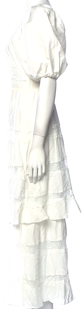 La Ligne. White Cotton/Silk Ruffle / Lace Accents Dress