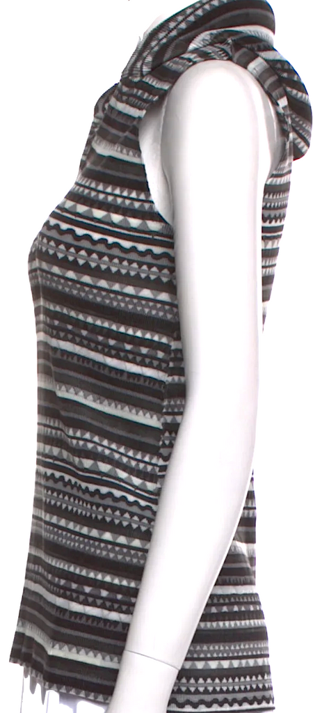Issey Miyake Japan. Pleats Please. Striped V-Neck Top w/Hood