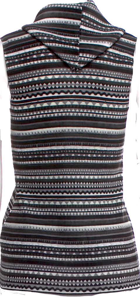 Issey Miyake Japan. Pleats Please. Striped V-Neck Top w/Hood