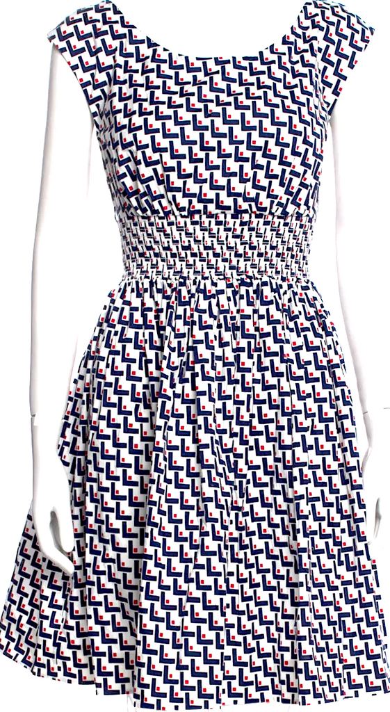 Prada Italy. 2014 Collection. Cotton/Elastane Blend Printed Knee-Length Dress