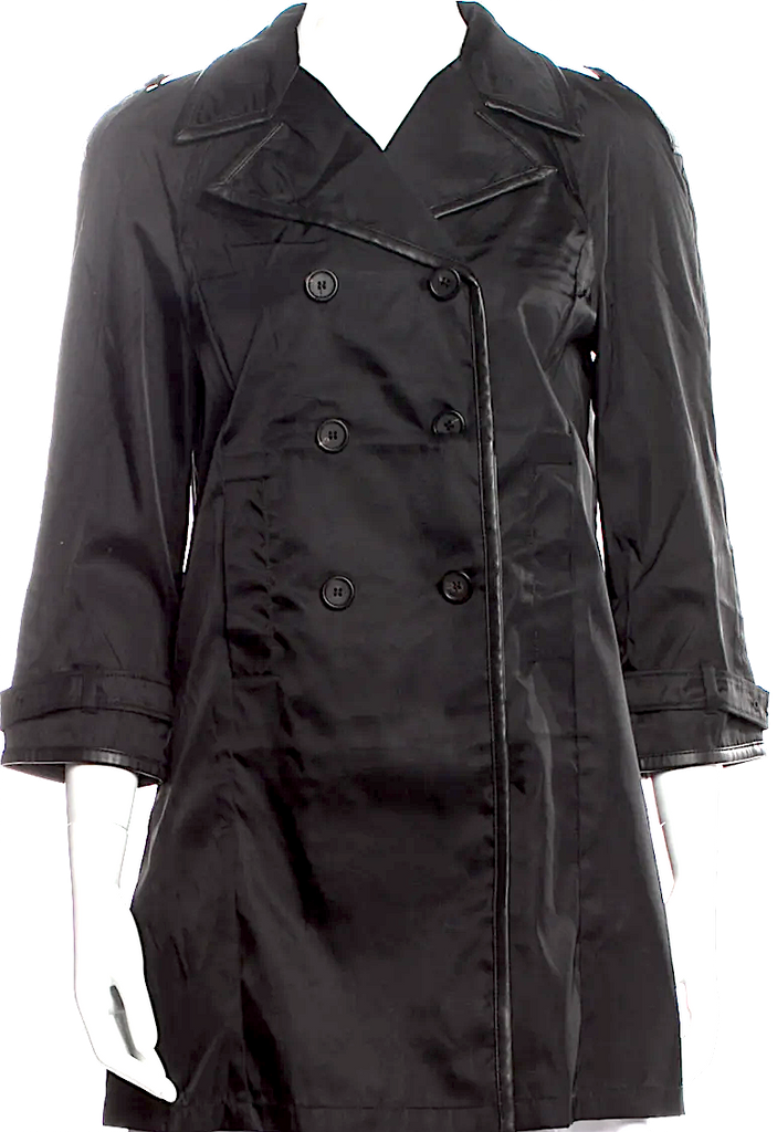 Prada Italy. Black Nylon/Leather Trim Utility Jacket / Car Coat