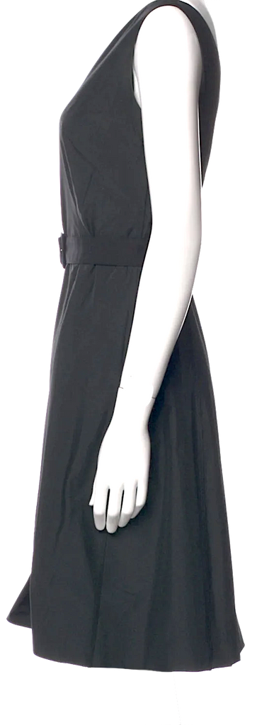 Prada Italy. Black PolyTech V Neck Mini Dress