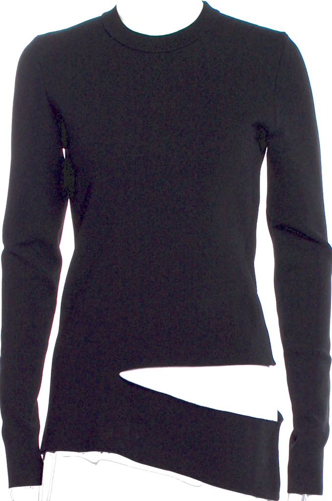 Proenza Schouler NY. Black Crew Neck Viscose Blend Long Sleeve Cut Out Top/Sweater