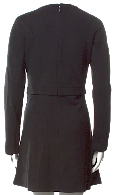 Proenza Schouler NY. Black Virgin Wool Blend Crew Neck Mini Dress