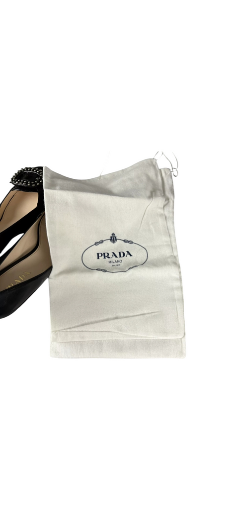 Prada Pumps Italy. NEW W/Box Black Leather Calzature Donna Nappa Studded Buckle US 9.5