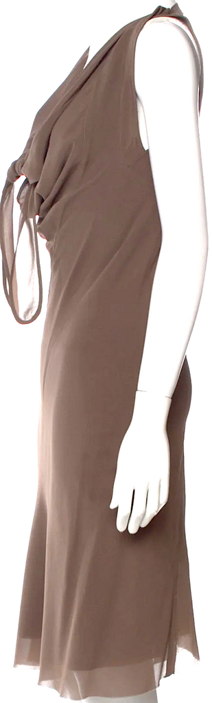Rick Owens Paris. Brown Silk Backless Sheath Style Knee-Length Dress