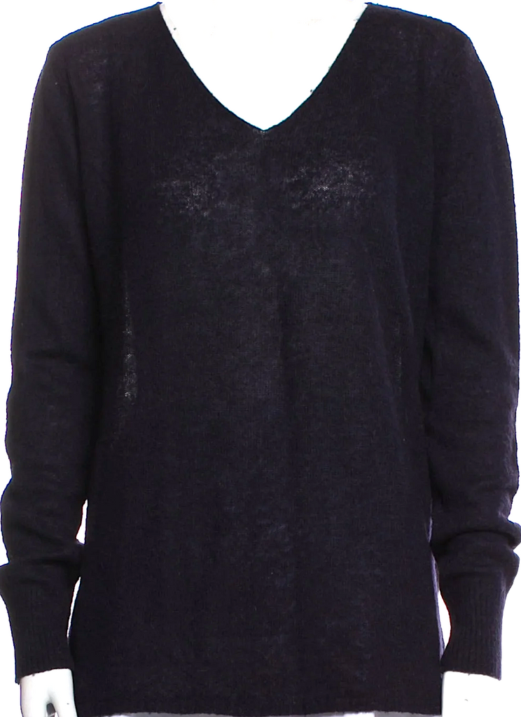 RICK OWENS PARIS. Navy Blue Merino Wool Blend V Neck Sweater