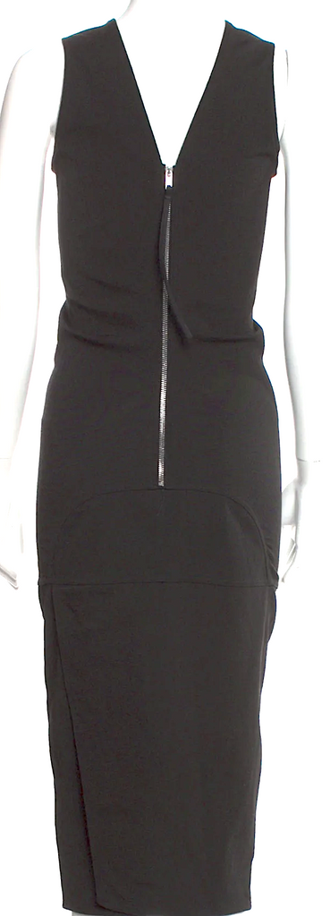 Rick Owens Paris. Black V-Neck Midi Length Dress