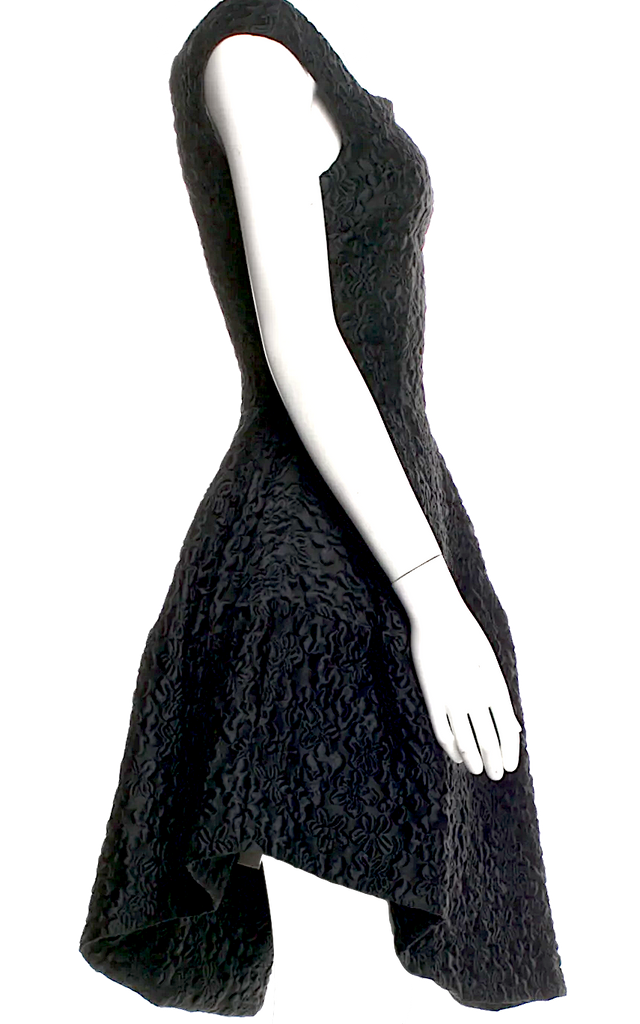 Simone Rocha UK. Black Floral Print PolyTech/Silk Blend Dress