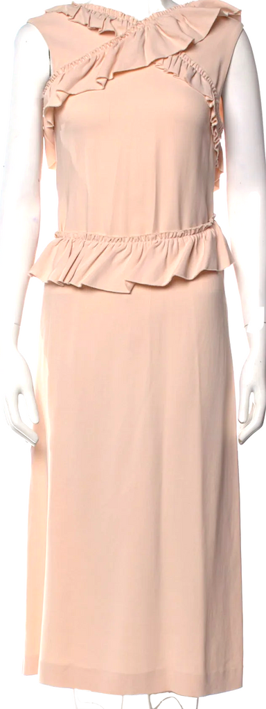 SIMONE ROCHA UK. Pink Bateau Neck Ruffle Embellishments Midi Length Dress