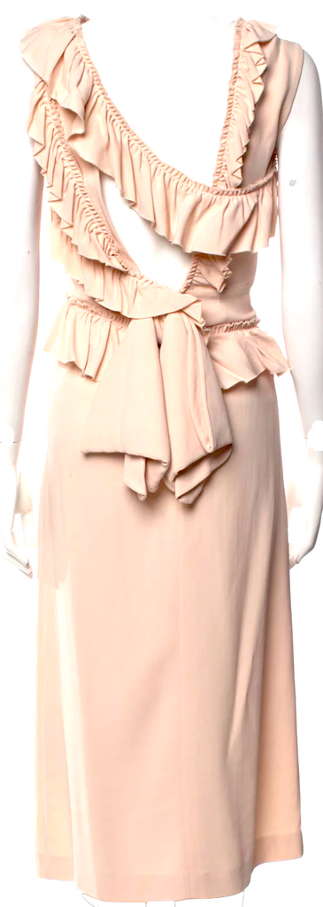 SIMONE ROCHA UK. Pink Bateau Neck Ruffle Embellishments Midi Length Dress