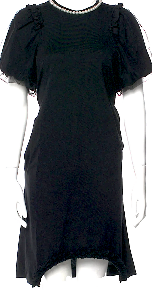 Simone Rocha UK. Black PolyTech Pearls Neck Embellishment Knee-Length Dress