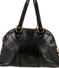 YVES SAINT LAURENT PARIS. Black Leather Vintage Shoulder Bag / Tote Bag