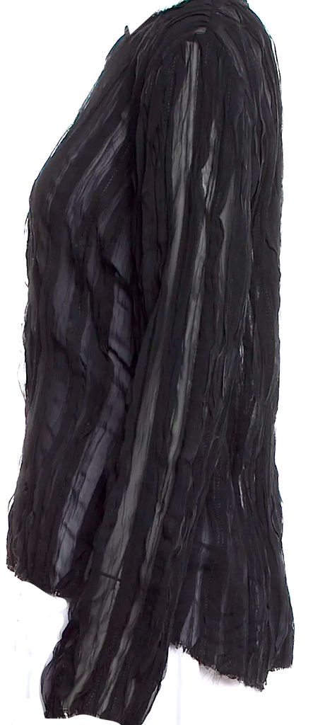 Totokaelo Black PolyTech Fabric Semi-Sheer Long Sleeve Blouse