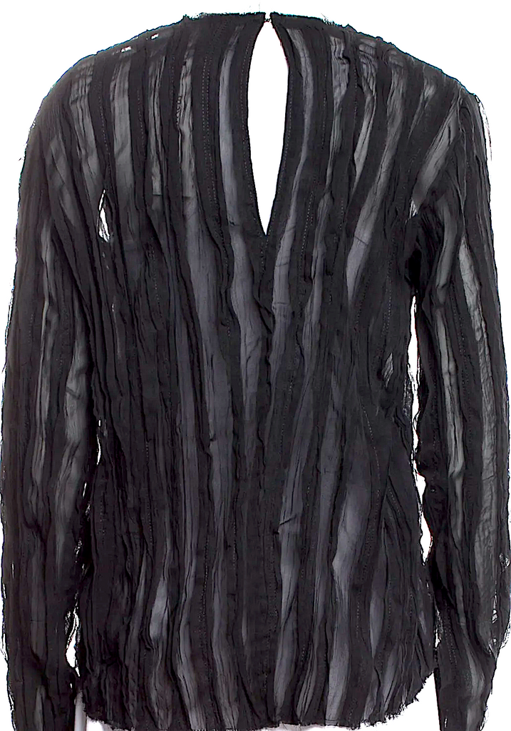 Totokaelo Black PolyTech Fabric Semi-Sheer Long Sleeve Blouse