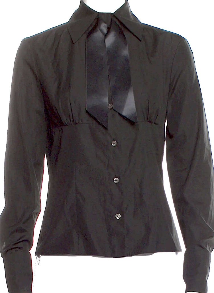 Valentino Garavani Italy. Vintage 2000's Black Silk Tie/Cotton Blend  Button-Up Shirt/Top