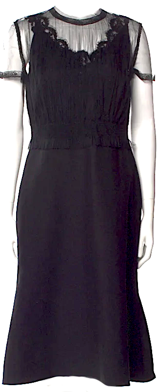 Valentino Garavani Italy Black Lace Detail Crew Neck Midi Length Dress