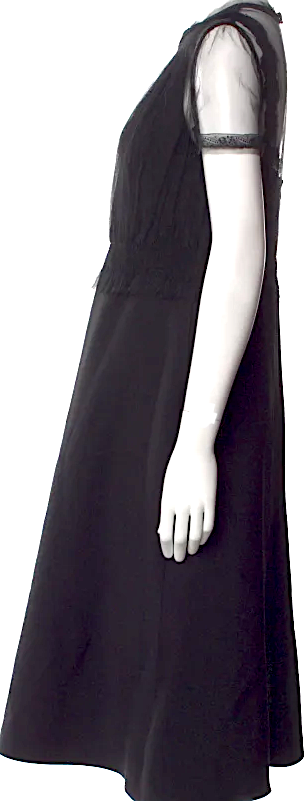 Valentino Garavani Italy Black Lace Detail Crew Neck Midi Length Dress
