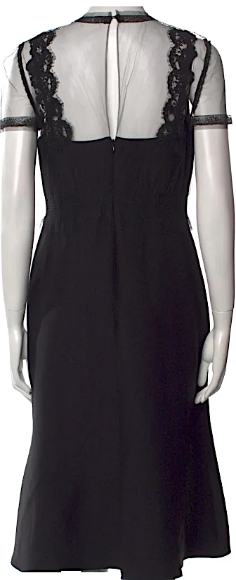 Valentino Garavani Italy Black Lace Detail Crew Neck Midi Length Dress