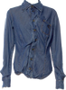 Vivienne Westwood UK. Anglomania Blue 100% Tencel Long Sleeve Button-Up Top