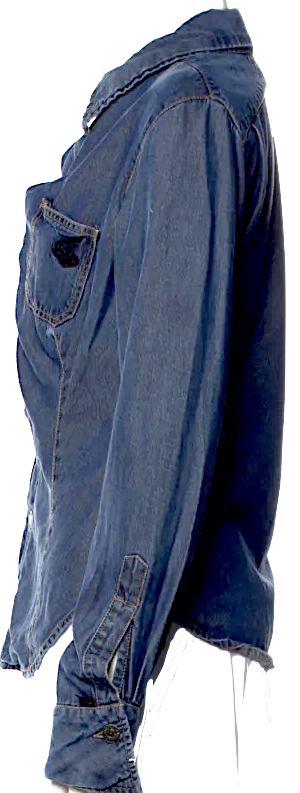 Vivienne Westwood UK. Anglomania Blue 100% Tencel Long Sleeve Button-Up Top