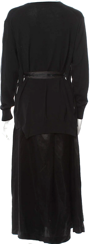 Toga Pulla Japan. Black Cotton Blend Belted V-Neck Midi Length Dress