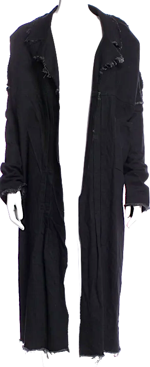 Yohji Yamamoto JAPAN. Black Cotton Raw Edge/Hem Long Oversize Coat
