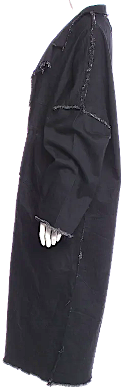 Yohji Yamamoto JAPAN. Black Cotton Raw Edge/Hem Long Oversize Coat