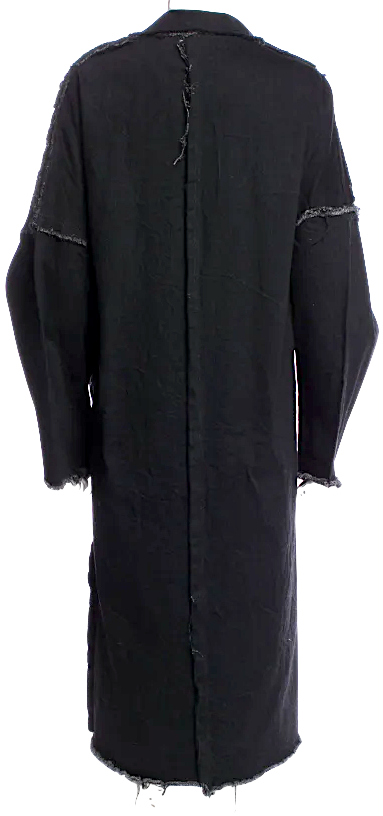 Yohji Yamamoto JAPAN. Black Cotton Raw Edge/Hem Long Oversize Coat