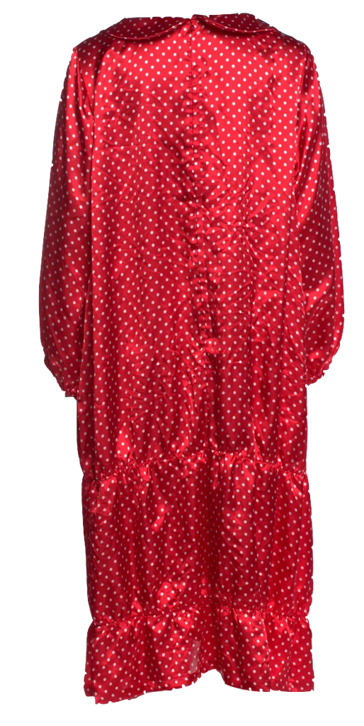 COMME DES GARÇONS Japan. GIRL. NEW. NWT. Red PolyTech Polka Dot Print Midi Length Dress